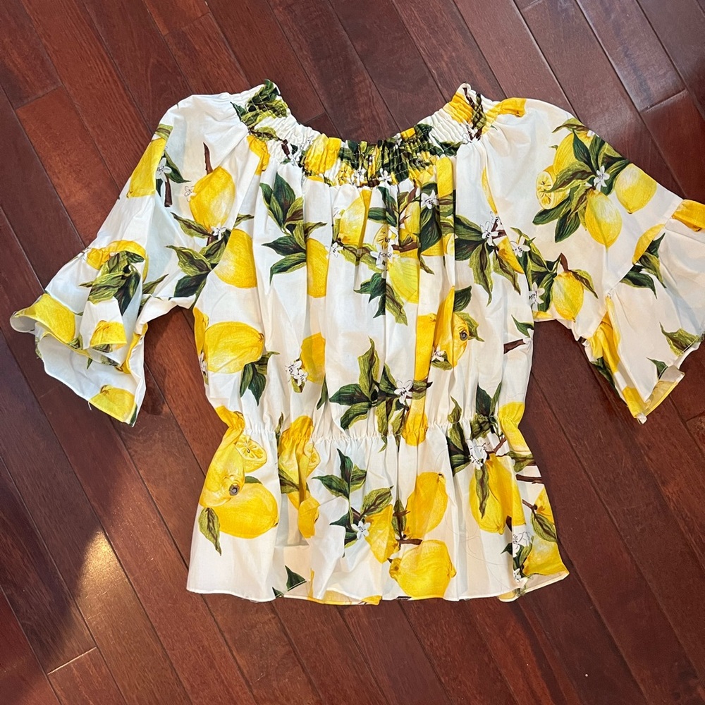 Lemon print off the shoulder top